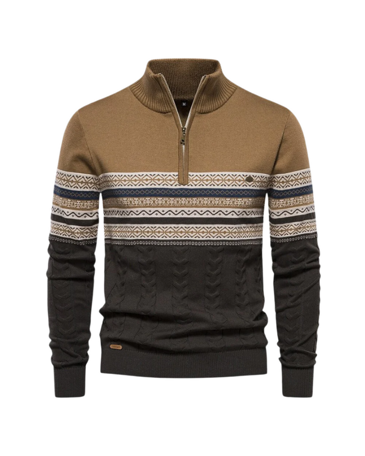 Frederico Cotton Zip Sweater with Pattern