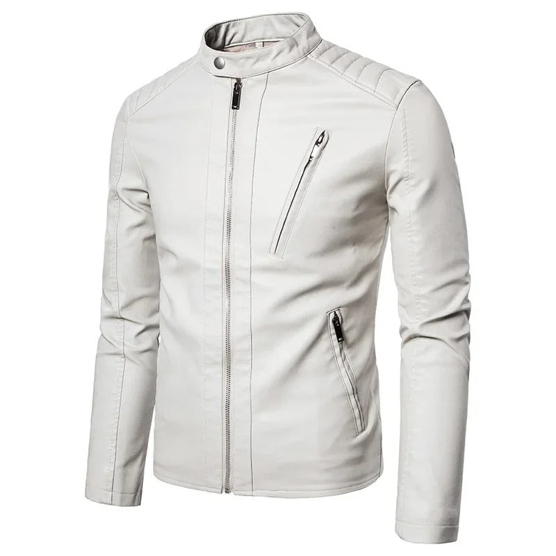 Elegant Stand Collar Leather Jacket