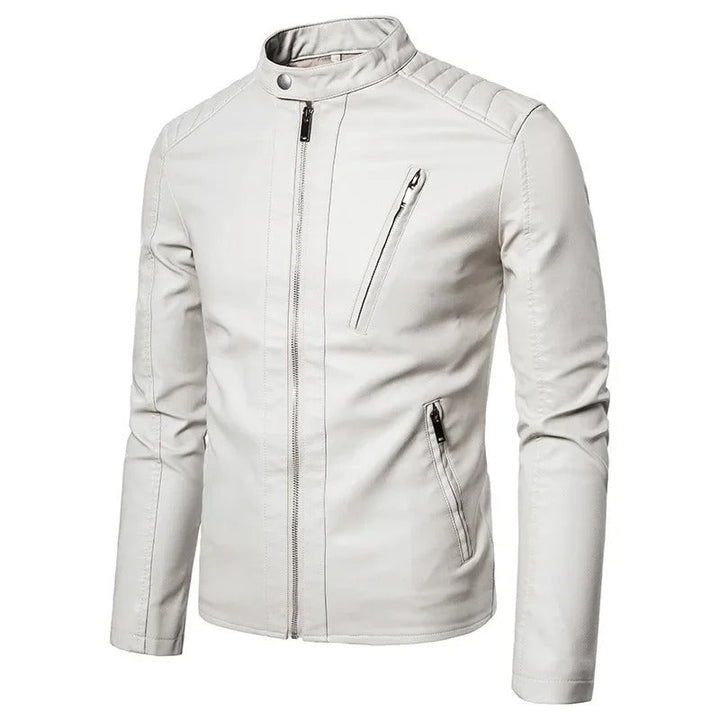 Elegant Stand Collar Leather Jacket