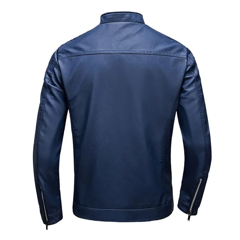 Stand Collar Leather Jacket